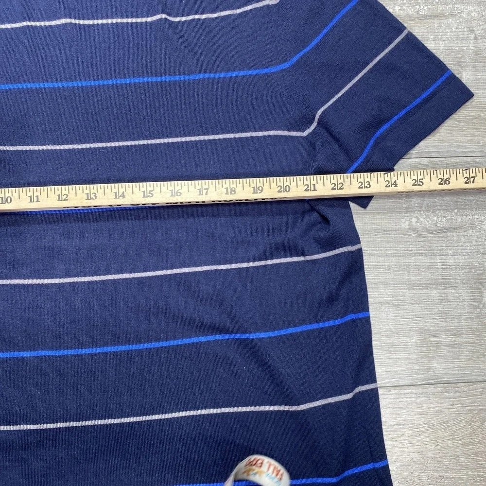 Banana Republic Polo Mens XL Navy Blue Silk Cotton Striped Knit‎ V-Neck Casual